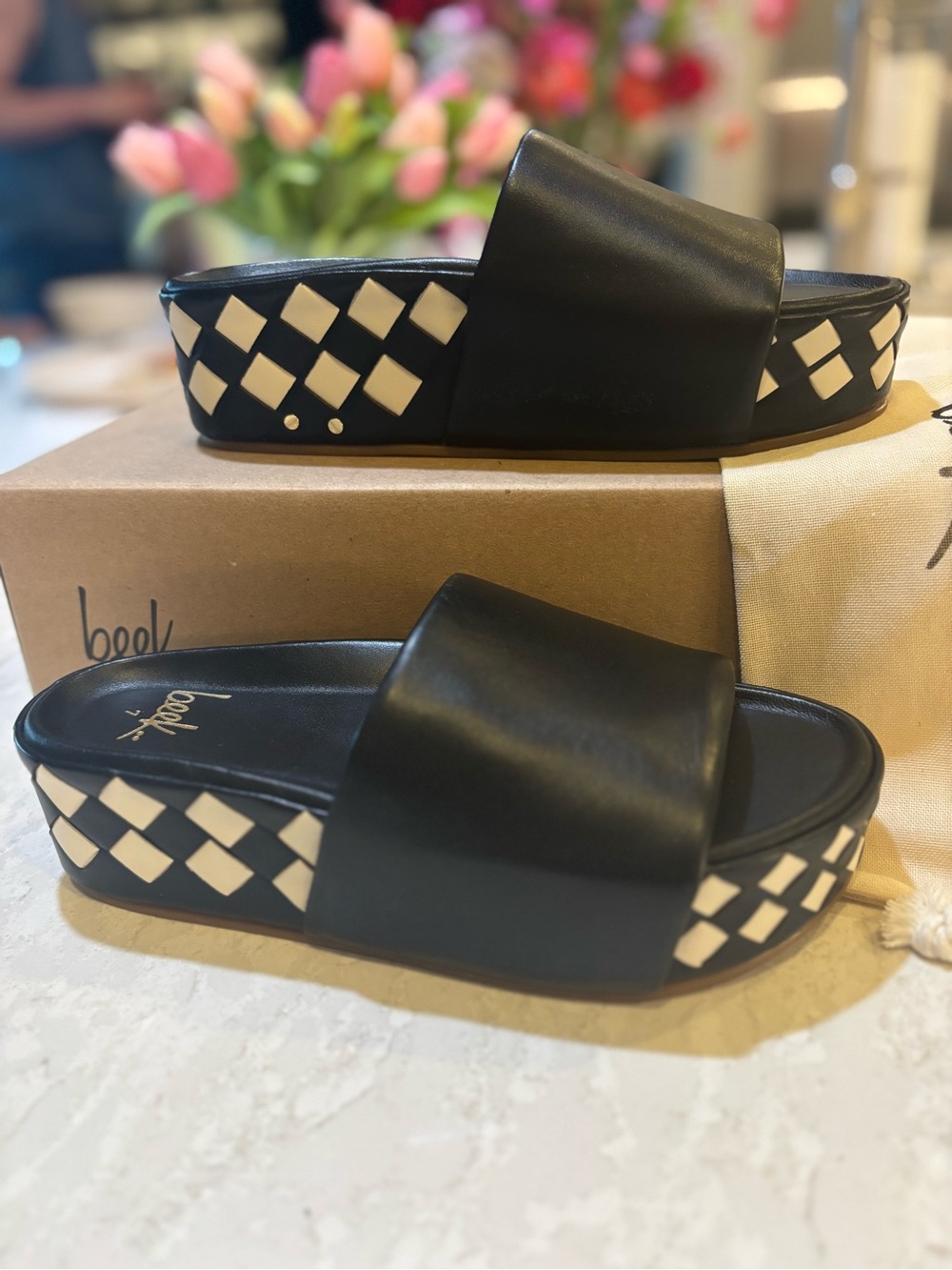 beek Albatross Platform black & white checker sandal Slides - Picture 6 of 10